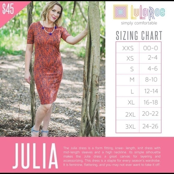 New - LULAROE Julia Dress Orange & Red Floral w Black & Blue Geometric - Size XS - Picture 5 of 5
